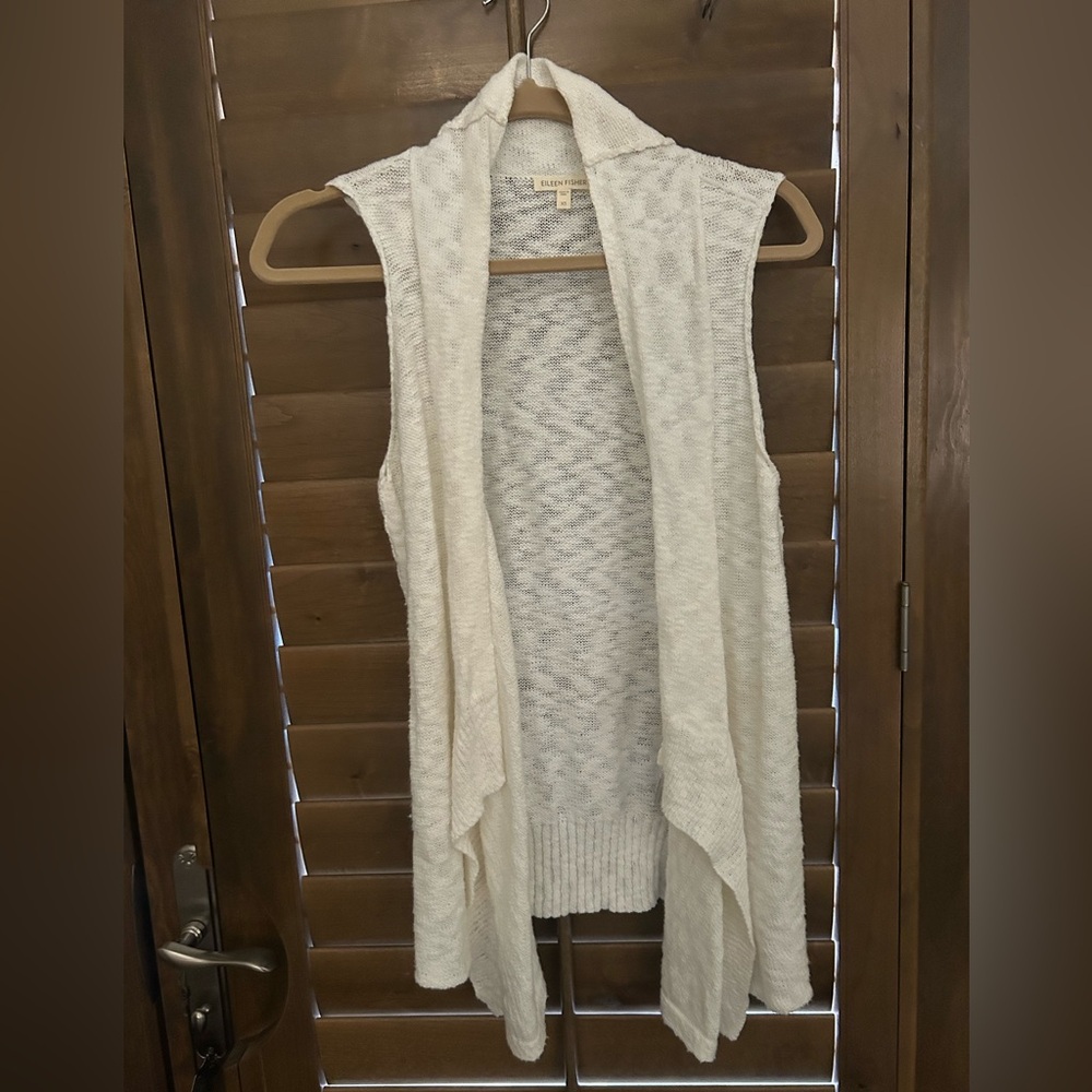 Eileen Fisher White Open Front Tunic Vest. Size XS. Like new!